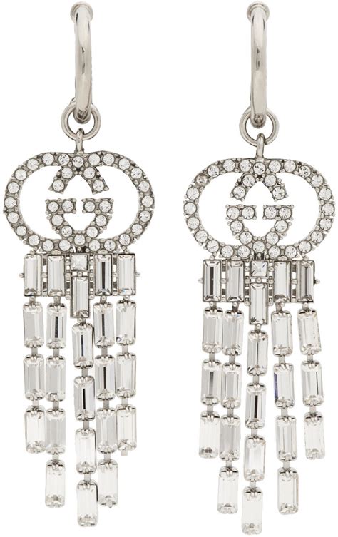 gucci silver drop earrings for women|gucci interlocking gg earrings.